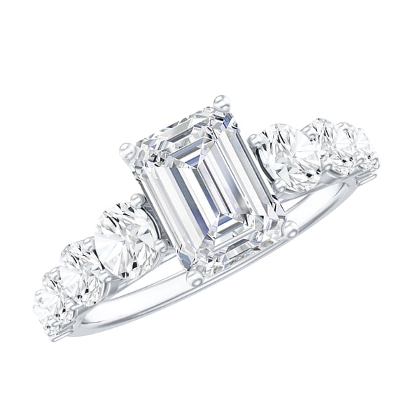 Rosec Jewels IGI Certified Lab Grown Diamond Emerald Cut Engagement Ring 2 Carat - E-VS1 Grade - Diamond Solitaire Ring Side Stones, 925 Sterling Silver, US 4.00