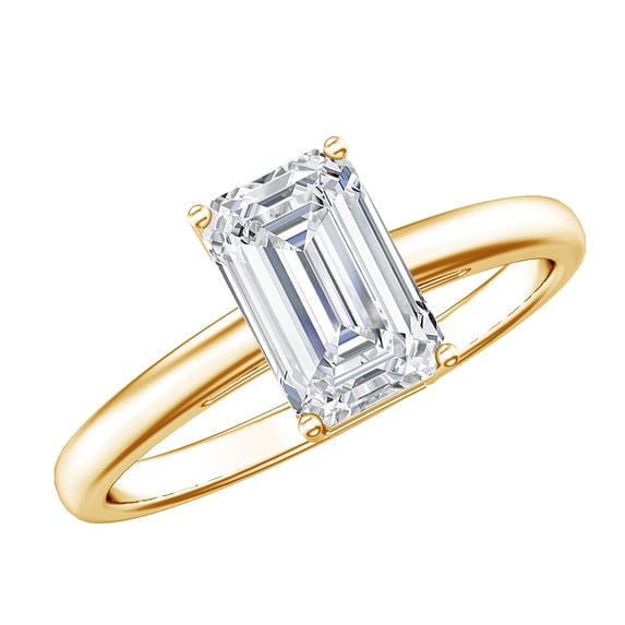 Rosec Jewels IGI Certified Lab Grown Diamond Emerald Cut Engagement Ring 2 Carat - E-VS1 Grade - Diamond Solitaire Ring for Women, 10K Yellow Gold, US 6.00