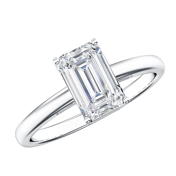 Rosec Jewels IGI Certified Lab Grown Diamond Emerald Cut Engagement Ring 2 Carat - E-VS1 Grade - Diamond Solitaire Ring for Women, 925 Sterling Silver, US 4.00