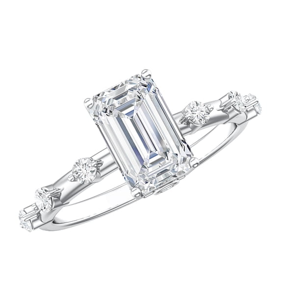 Rosec Jewels IGI Certified Lab Grown Diamond Emerald Cut Engagement Ring 2 Ct - E-VS1 Grade - Diamond Solitaire Ring for Women, 18K White Gold, US 9.00