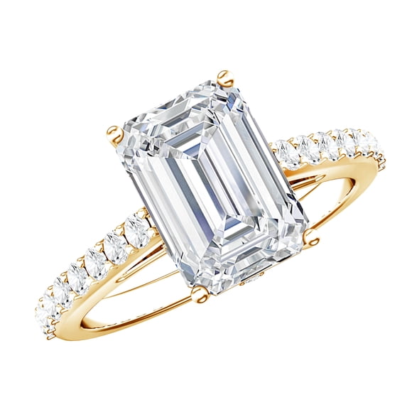 Rosec Jewels IGI Certified Lab Grown Diamond Emerald Cut Engagement Ring 3 Carat (E-VS1 Quality) - Diamond Ring with Hidden Halo, 18K Yellow Gold, US 4.00