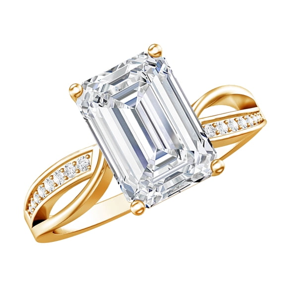 Rosec Jewels IGI Certified Lab Grown Diamond Emerald Cut Engagement Ring - 3 Carat - E-VS1 Quality Diamond Solitaire Ring, 10K Yellow Gold, US 10.50