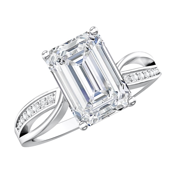 Rosec Jewels IGI Certified Lab Grown Diamond Emerald Cut Engagement Ring - 3 Carat - E-VS1 Quality Diamond Solitaire Ring, 925 Sterling Silver, US 4.00
