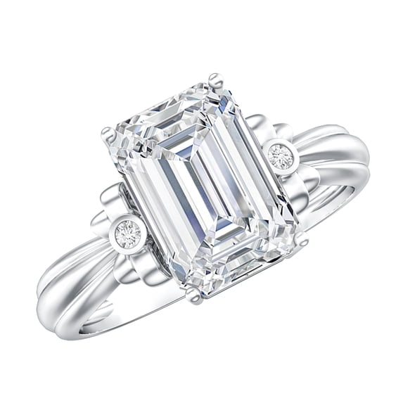 Rosec Jewels IGI Certified Lab Grown Diamond Emerald Cut Engagement Ring with Bow - 3 Carat - E-VS1 Quality Diamond Solitaire Ring, 10K White Gold, US 8.50