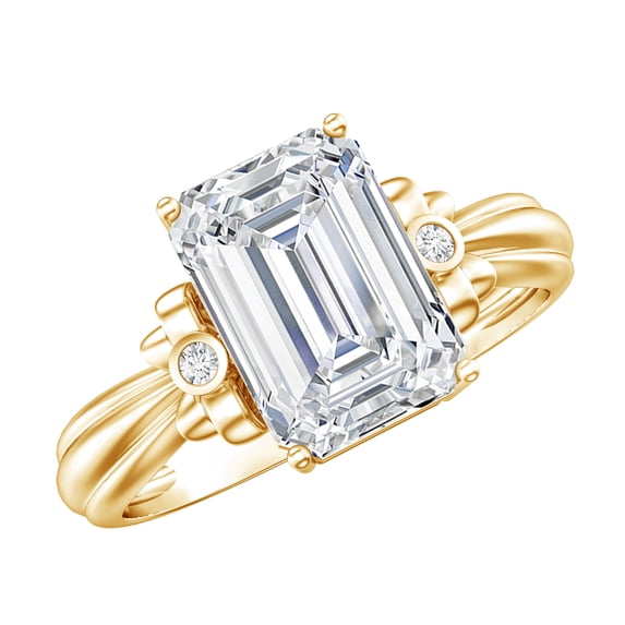 Rosec Jewels IGI Certified Lab Grown Diamond Emerald Cut Engagement Ring with Bow - 3 Carat - E-VS1 Quality Diamond Solitaire Ring, 10K Yellow Gold, US 7.50