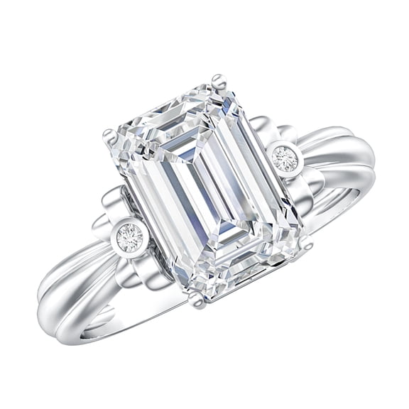 Rosec Jewels IGI Certified Lab Grown Diamond Emerald Cut Engagement Ring with Bow - 3 Carat - E-VS1 Quality Diamond Solitaire Ring, 925 Sterling Silver, US 4.00