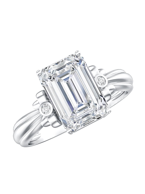 IGI Certified Lab Grown Diamond Emerald Cut Engagement Ring with Bow - 3 Carat - E-VS1 Quality Diamond Solitaire Ring, 925 Sterling Silver, US 4.00