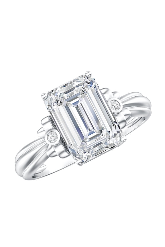 IGI Certified Lab Grown Diamond Emerald Cut Engagement Ring with Bow - 3 Carat - E-VS1 Quality Diamond Solitaire Ring, 925 Sterling Silver, US 4.00