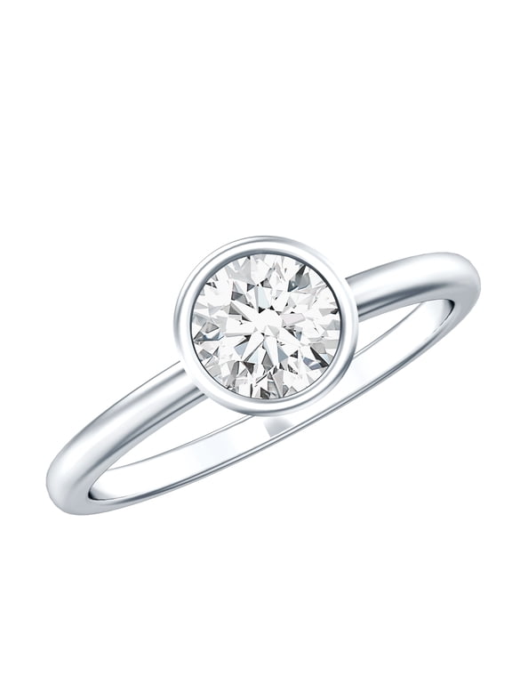 IGI Certified Lab Grown Diamond Engagement Ring - E-VS1 Quality - Bezel Set Diamond Solitaire Ring for Women, 925 Sterling Silver, US 4.00