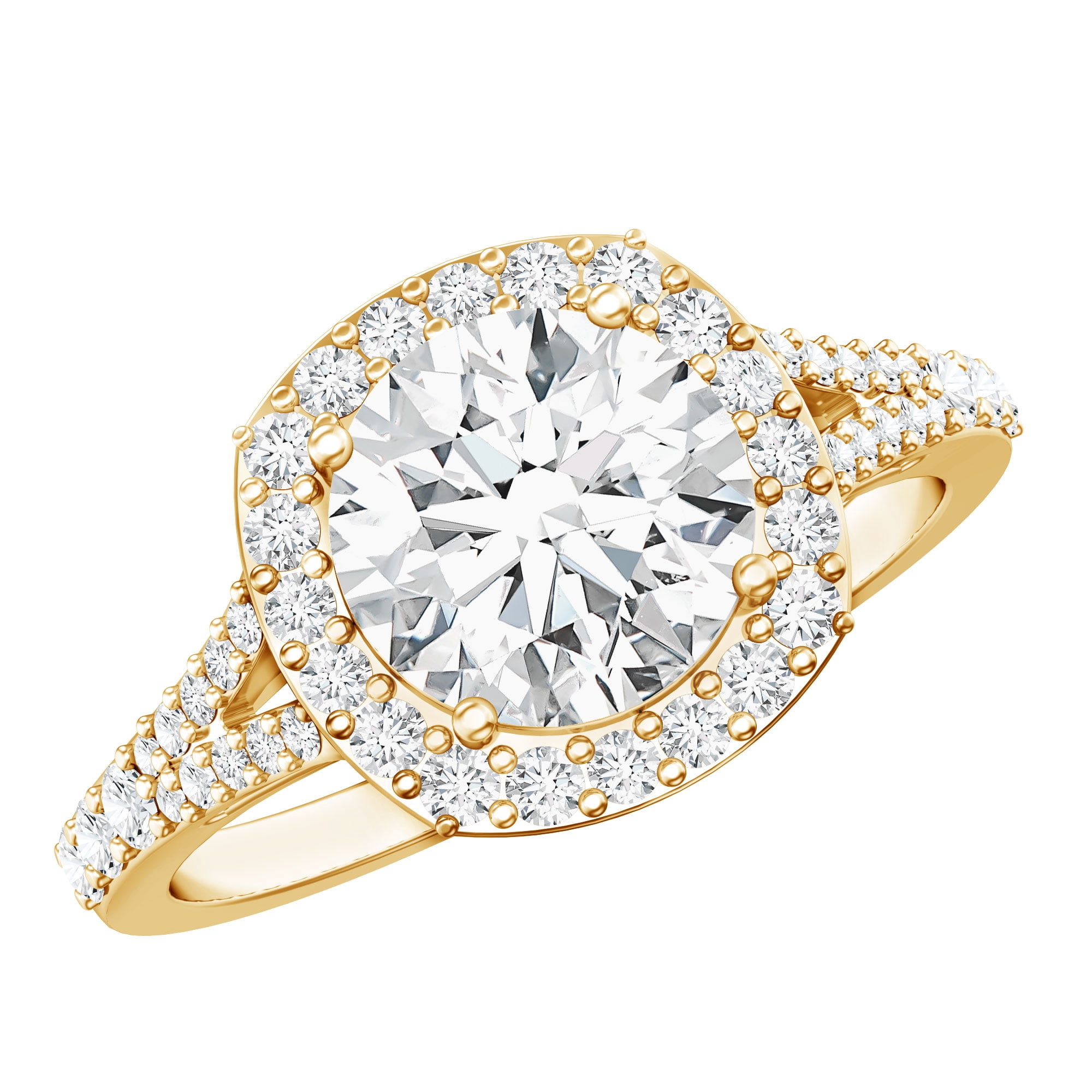 Rosec Jewels IGI Certified Lab Grown Diamond Engagement Ring 3 Carat - E-VS1 Quality Diamond Halo Ring for Women, 10K Yellow Gold, US 9.00