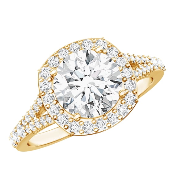 Rosec Jewels IGI Certified Lab Grown Diamond Engagement Ring 3 Carat - E-VS1 Quality Diamond Halo Ring for Women, 14K Yellow Gold, US 4.00