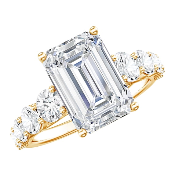 Rosec Jewels IGI Certified Lab Grown Diamond Engagement Ring (E-VS1 Grade) - 4 Carat Emerald Cut Diamond Ring with Side Stones, 10K Yellow Gold, US 12.50