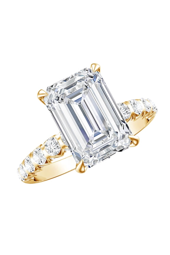 IGI Certified Lab Grown Diamond Engagement Ring Emerald Cut (E-VS1 Quality) - 4 Carat Huge Diamond Ring for Women, 14K Yellow Gold, US 6.00