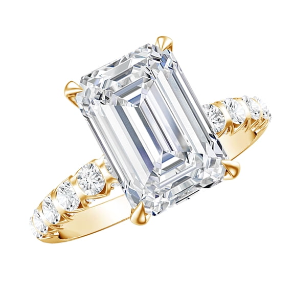 Rosec Jewels IGI Certified Lab Grown Diamond Engagement Ring Emerald Cut (E-VS1 Quality) - 4 Carat Huge Diamond Ring for Women, 18K Yellow Gold, US 13.00