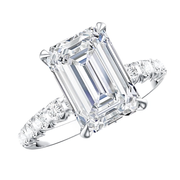 Rosec Jewels IGI Certified Lab Grown Diamond Engagement Ring Emerald Cut (E-VS1 Quality) - 4 Carat Huge Diamond Ring for Women, 925 Sterling Silver, US 4.00