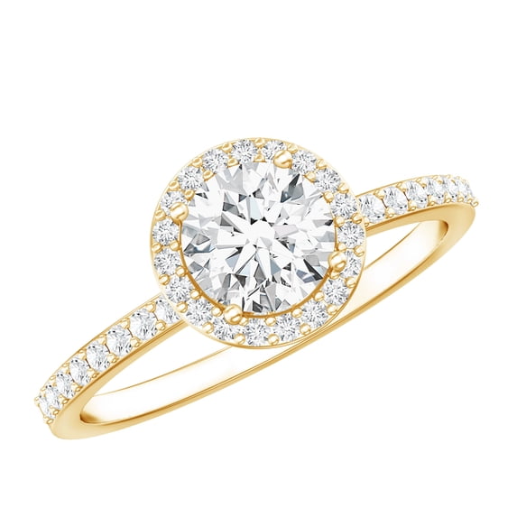 Rosec Jewels IGI Certified Lab Grown Diamond Engagement Ring with Halo - 0.9 Carat - E-VS1 Quality - Jewelry for Special Person, 10K Yellow Gold, US 5.50