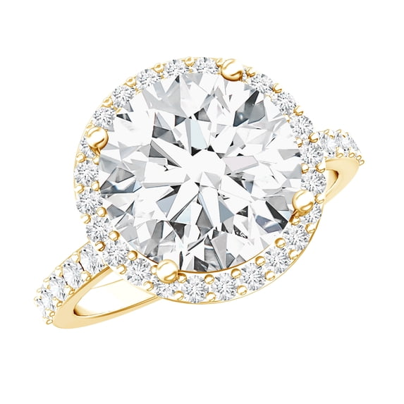 Rosec Jewels IGI Certified Lab Grown Diamond Engagement Ring with Halo - 4 Carat - E-VS1 Quality Diamond Statement Ring, 14K Yellow Gold, US 4.00
