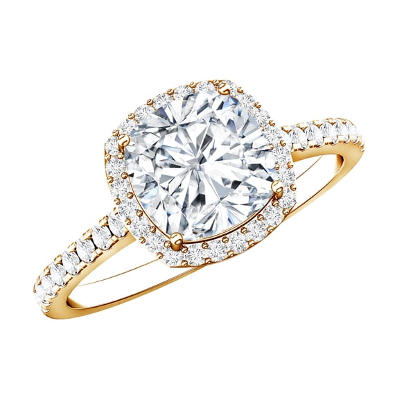 Rosec Jewels IGI Certified Lab Grown Diamond Engagement Ring with Halo (E-VS1 Grade) - 2 Carat Cushion Cut Diamond Ring for Women, 18K Yellow Gold, US 7.50