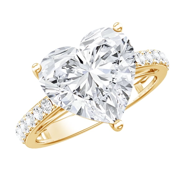 Rosec Jewels IGI Certified Lab Grown Diamond Heart Engagement Ring 5 Carat - E-VS1 Quality - Big Diamond Solitaire Ring for Women, 10K Yellow Gold, US 7.50