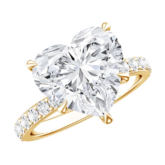Rosec Jewels IGI Certified Lab Grown Diamond Heart Engagement Ring 5 Carat - E-VS1 Quality - Big Diamond Statement Ring, 10K Yellow Gold, US 6.50