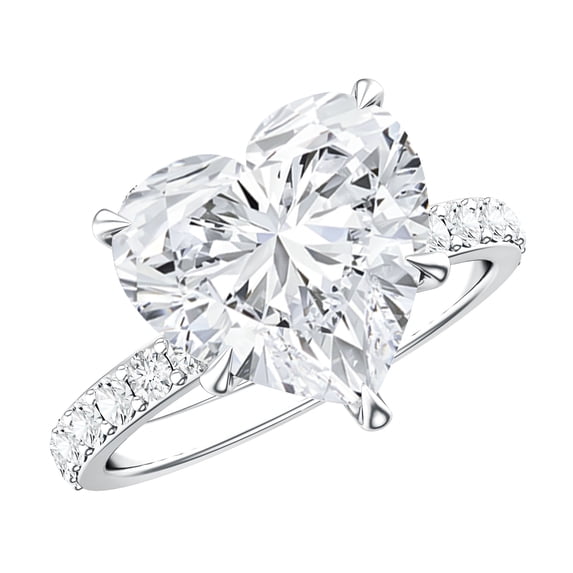 Rosec Jewels IGI Certified Lab Grown Diamond Heart Engagement Ring 5 Carat - E-VS1 Quality - Big Diamond Statement Ring, 925 Sterling Silver, US 4.00