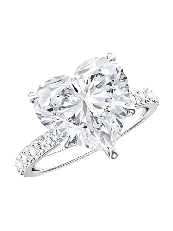 IGI Certified Lab Grown Diamond Heart Engagement Ring 5 Carat - E-VS1 Quality - Big Diamond Statement Ring, 925 Sterling Silver, US 4.00