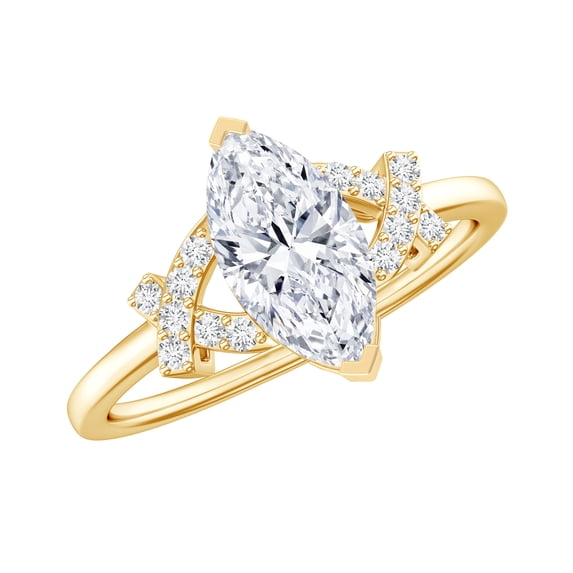 Rosec Jewels IGI Certified Lab Grown Diamond Marquise Engagement Ring 1 Carat - E-VS1 Quality - Split Shank Ring for Women, 14K Yellow Gold, US 5.50