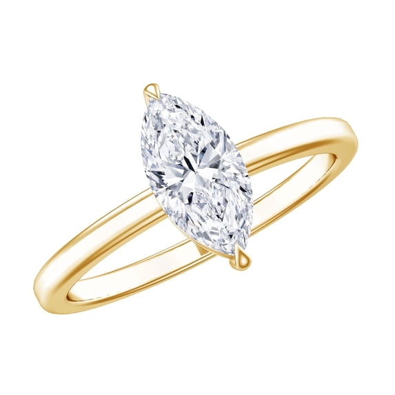 Rosec Jewels IGI Certified Lab Grown Diamond Marquise Engagement Ring for Women - 1 Carat - E-VS1 Grade - with Jewelry Box, 18K Yellow Gold, US 12.50