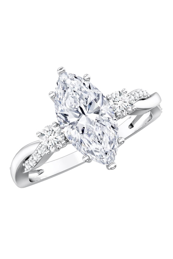 IGI Certified Lab Grown Diamond Marquise Engagement Ring for Women - 2 Ct - E-VS1 Quality - with Jewelry Box, 10K White Gold, US 11.00