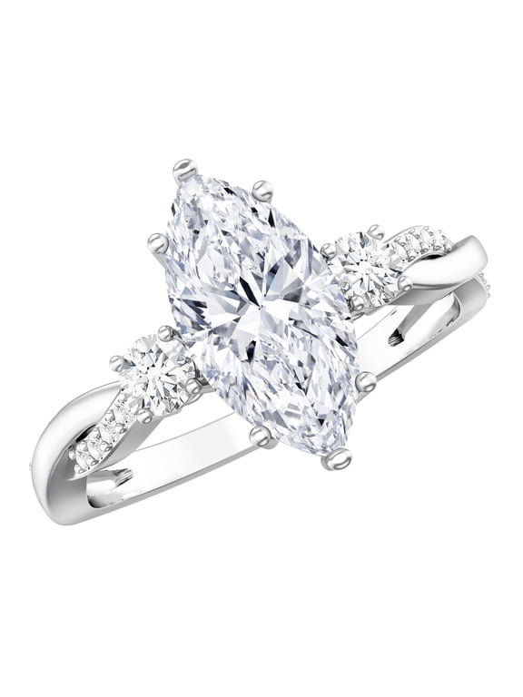 IGI Certified Lab Grown Diamond Marquise Engagement Ring for Women - 2 Ct - E-VS1 Quality - with Jewelry Box, 10K White Gold, US 8.00