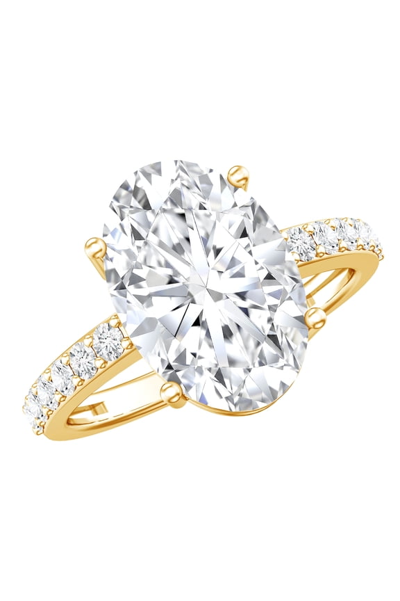 IGI Certified Lab Grown Diamond Oval Engagement Ring 4 Carat - Statement Diamond Ring for Women - E-VS1 Quality, 10K Yellow Gold, US 8.00