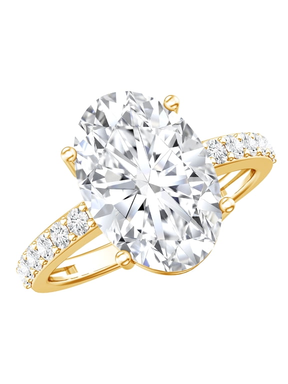 IGI Certified Lab Grown Diamond Oval Engagement Ring 4 Carat - Statement Diamond Ring for Women - E-VS1 Quality, 14K Yellow Gold, US 9.00