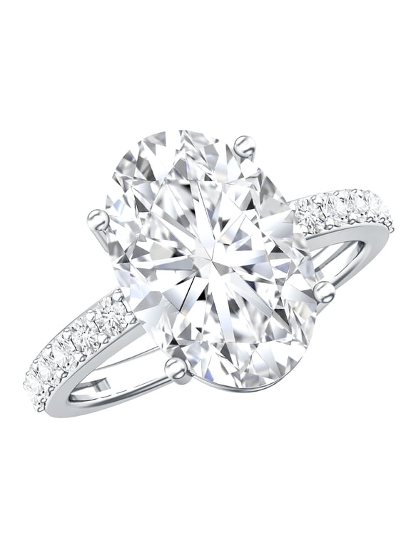 IGI Certified Lab Grown Diamond Oval Engagement Ring 4 Carat - Statement Diamond Ring for Women - E-VS1 Quality, 925 Sterling Silver, US 6.00