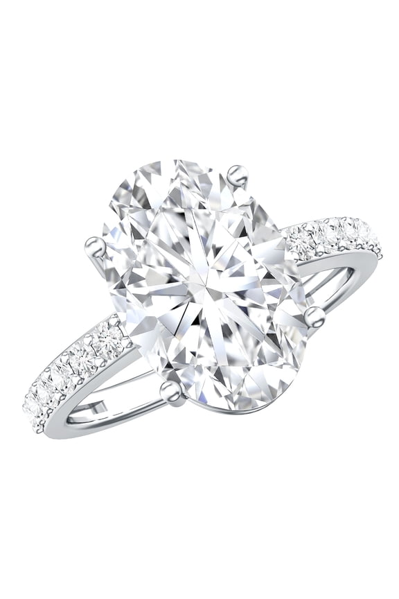 IGI Certified Lab Grown Diamond Oval Engagement Ring 4 Carat - Statement Diamond Ring for Women - E-VS1 Quality, 14K White Gold, US 9.00