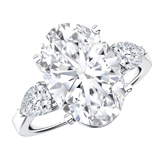 Rosec Jewels IGI Certified Lab Grown Diamond Oval Statement Engagement Ring 4 Carat - Big Diamond Ring for Women - E-VS1 Quality, 14K White Gold, US 13.00
