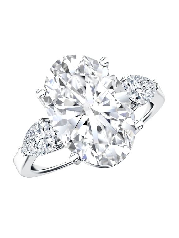 IGI Certified Lab Grown Diamond Oval Statement Engagement Ring 4 Carat - Big Diamond Ring for Women - E-VS1 Quality, 925 Sterling Silver, US 4.00
