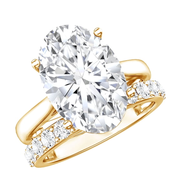 Rosec Jewels IGI Certified Lab Grown Diamond Oval Wedding Ring Set - 4 Carat Big Engagement Ring with Band - E-VS1 Grade, 10K Yellow Gold, US 11.00