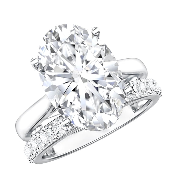 Rosec Jewels IGI Certified Lab Grown Diamond Oval Wedding Ring Set - 4 Carat Big Engagement Ring with Band - E-VS1 Grade, 14K White Gold, US 12.00