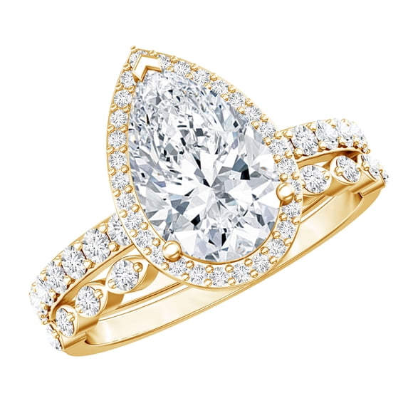 Rosec Jewels IGI Certified Lab Grown Diamond Pear Shape 2 Carat Ring with Band - E-VS1 Grade, 10K Yellow Gold, US 13.00