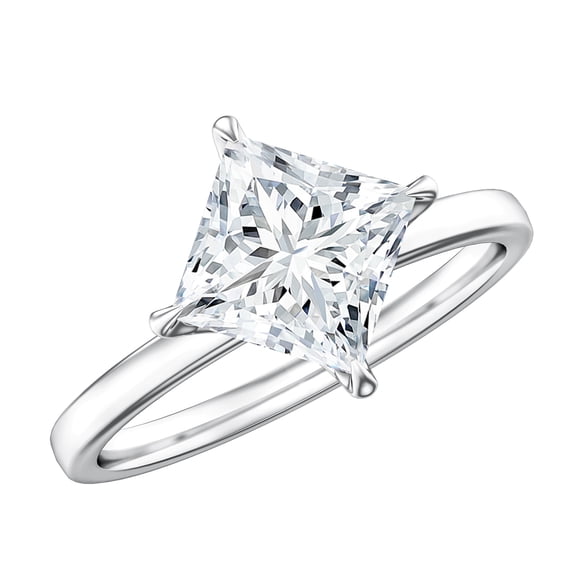 Rosec Jewels IGI Certified Lab Grown Diamond Princess Cut Engagement Ring 2 Carat - Diamond Solitaire Ring - E-VS1 Quality, 925 Sterling Silver, US 4.00