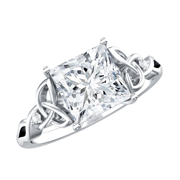 Rosec Jewels IGI Certified Lab Grown Diamond Princess Cut Engagement Ring 3 Carat (E-VS1 Quality) - Celtic Knot Ring for Women, 925 Sterling Silver, US 4.00