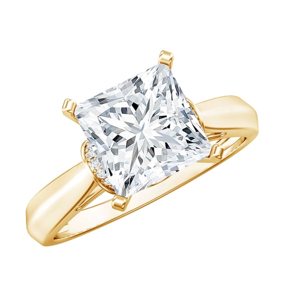 Rosec Jewels IGI Certified Lab Grown Diamond Princess Cut Engagement Ring 3 Carat - E-VS1 Quality Diamond Solitaire Ring for Women, 10K Yellow Gold, US 8.00