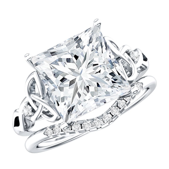 Rosec Jewels IGI Certified Lab Grown Diamond Princess Cut Wedding Ring Set - E-VS1 Grade - 5 Carat Celtic Engagement Ring with Band, 925 Sterling Silver, US 4.00