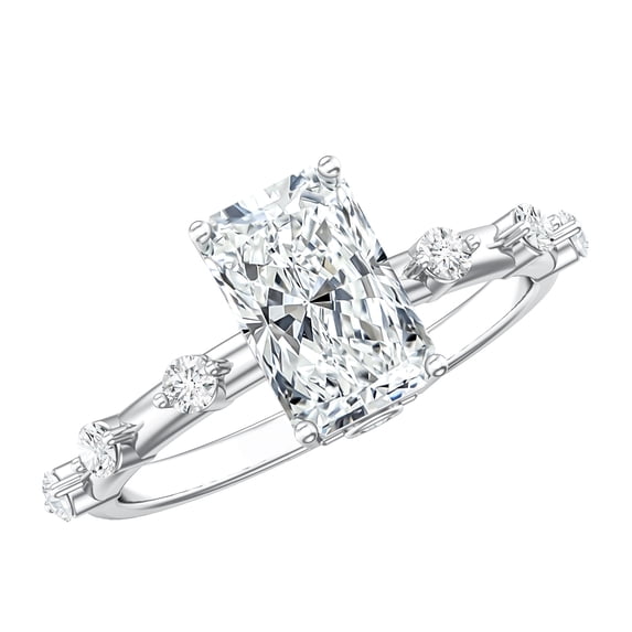 Rosec Jewels IGI Certified Lab Grown Diamond Radiant Cut Engagement Ring - 2 Carat Diamond Ring with Spaced Accent - E-VS1 Grade, 14K White Gold, US 10.00