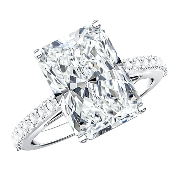 Rosec Jewels IGI Certified Lab Grown Diamond Radiant Cut Engagement Ring with Hidden Halo - 5 Carat - Statement Ring (E-VS1 Grade), 10K White Gold, US 9.50