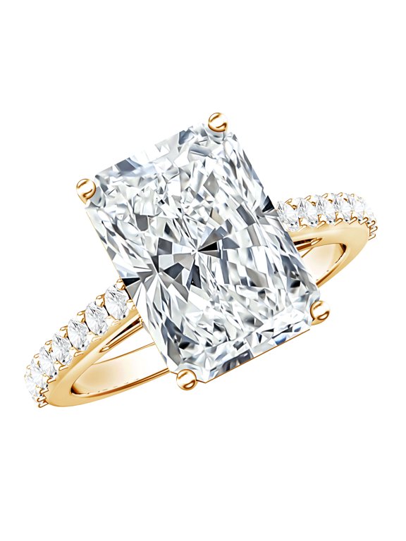 IGI Certified Lab Grown Diamond Radiant Cut Engagement Ring with Hidden Halo - 5 Carat - Statement Ring (E-VS1 Grade), 10K Yellow Gold, US 5.00