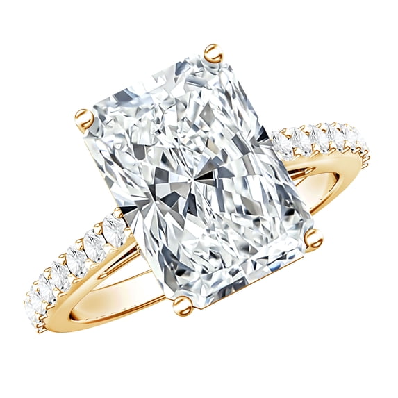 Rosec Jewels IGI Certified Lab Grown Diamond Radiant Cut Engagement Ring with Hidden Halo - 5 Carat - Statement Ring (E-VS1 Grade), 14K Yellow Gold, US 9.00
