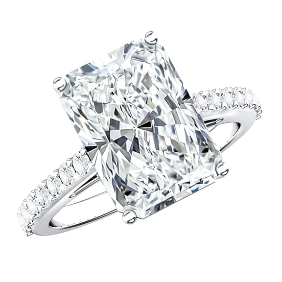 Rosec Jewels IGI Certified Lab Grown Diamond Radiant Cut Engagement Ring with Hidden Halo - 5 Carat - Statement Ring (E-VS1 Grade), 925 Sterling Silver, US 4.00