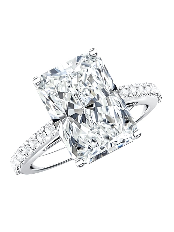 IGI Certified Lab Grown Diamond Radiant Cut Engagement Ring with Hidden Halo - 5 Carat - Statement Ring (E-VS1 Grade), 925 Sterling Silver, US 4.00
