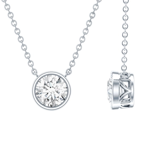 Rosec Jewels IGI Certified Lab Grown Diamond Solitaire Necklace (1 Carat, E-VS1 Quality) - Bezel Set Diamond Necklace, 18K White Gold